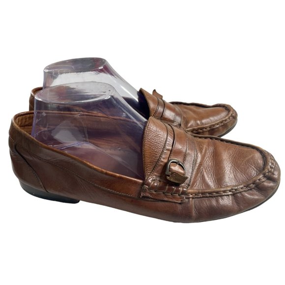 Magli By Bruno Magli Men's Brown Italian Leather Strap Loafers Sz EU 43/US 9-9.5 - Picture 1 of 7